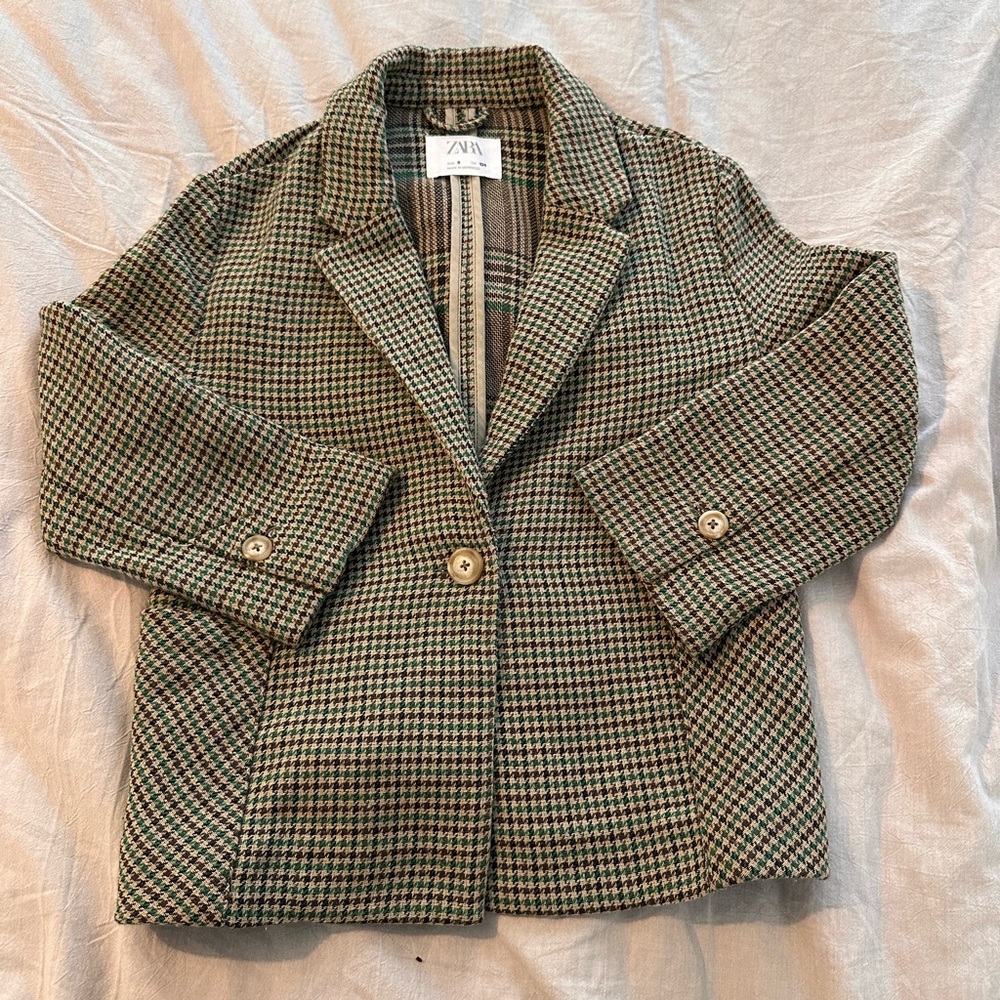 Zara girls Houndstooth Blazer - Black and Brown